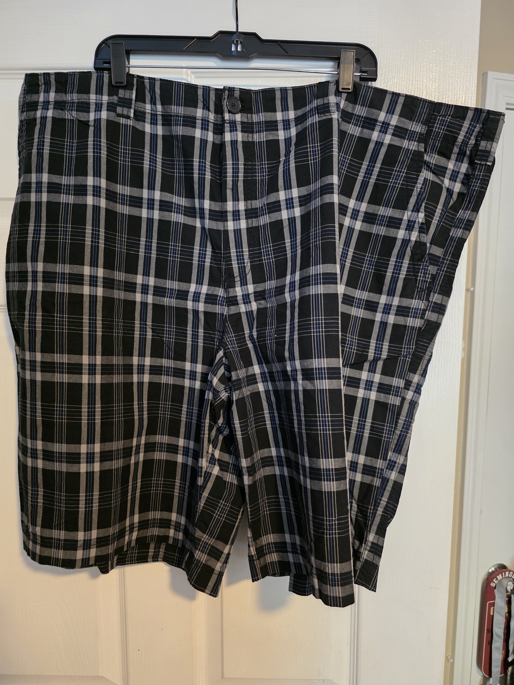 Men's Black & White Plaid Flat Front Shorts